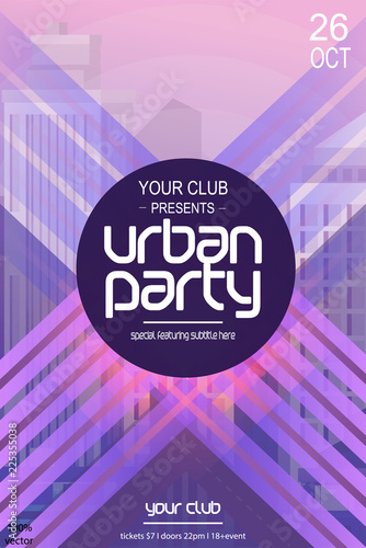 Urban party vector poster template with city background and geometric shapes. Vector EPS 10 photo