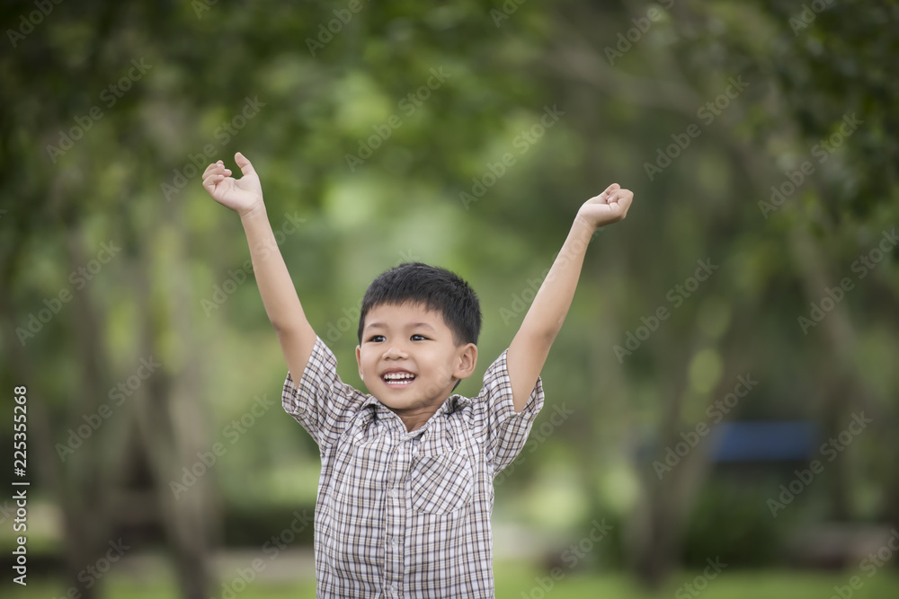 Little cute boy enjoying raising hands with nature over the blurred nature background. Little cute boy enjoying raising hands with nature over the blurred nature background.