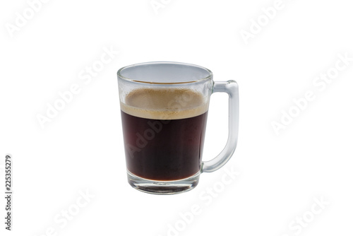 Glassy cup of coffee isolated on white background