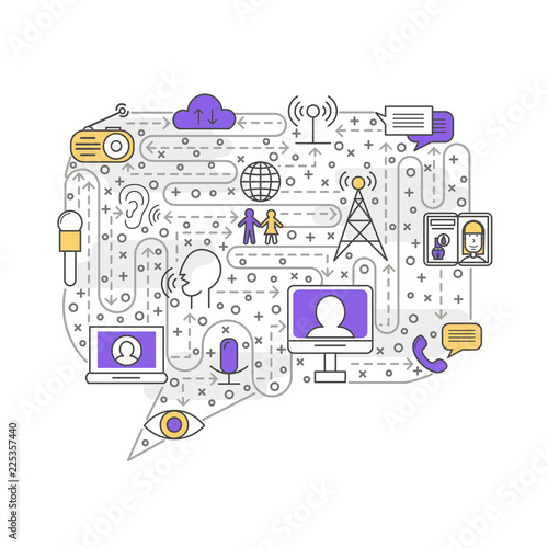 Vector thin line mass media poster banner template