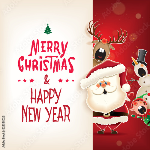 Christmas companion with textual signboard. Holiday greeting vector illustration.