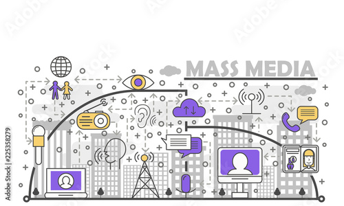 Vector thin line mass media poster banner template