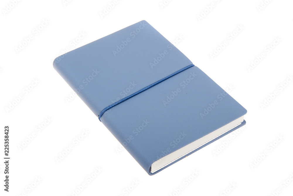 Blue color cover note book isolated. Sketch book. Diary notebook in blue leather cover Blue color cover note book isolated. Sketch book. Diary notebook in blue leather cover