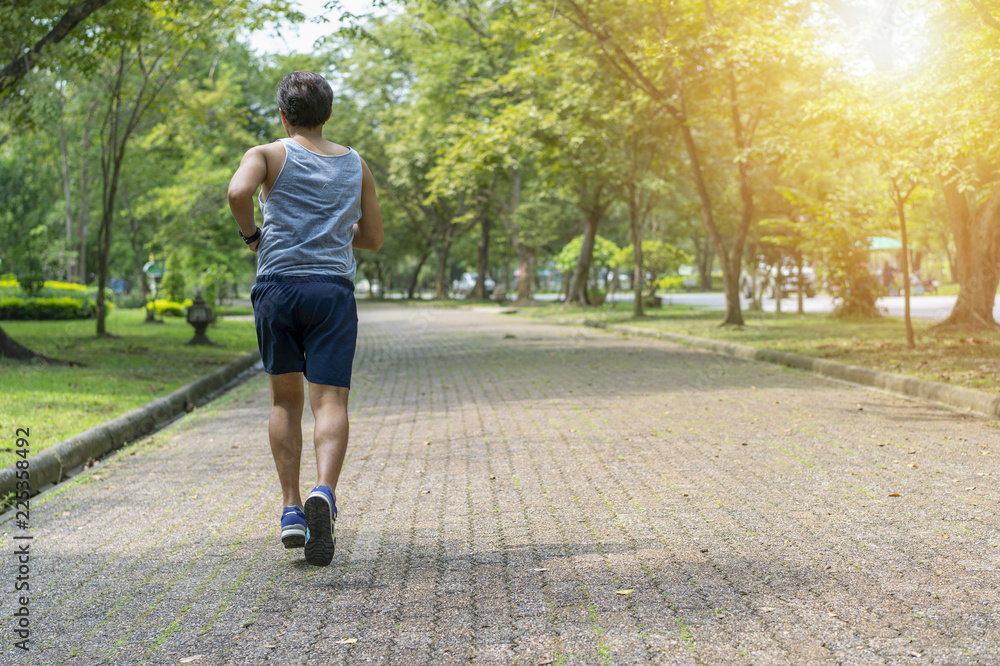 Sporty man jogging or exercise in national park on early morning .Sport concept. Sporty man jogging or exercise in national park on early morning .Sport concept.