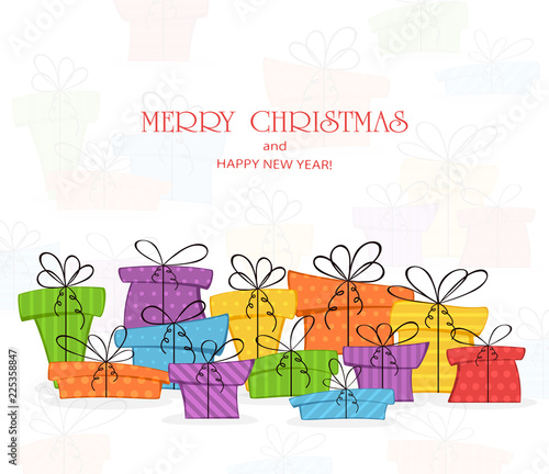 Colorful presents and lettering Merry Christmas