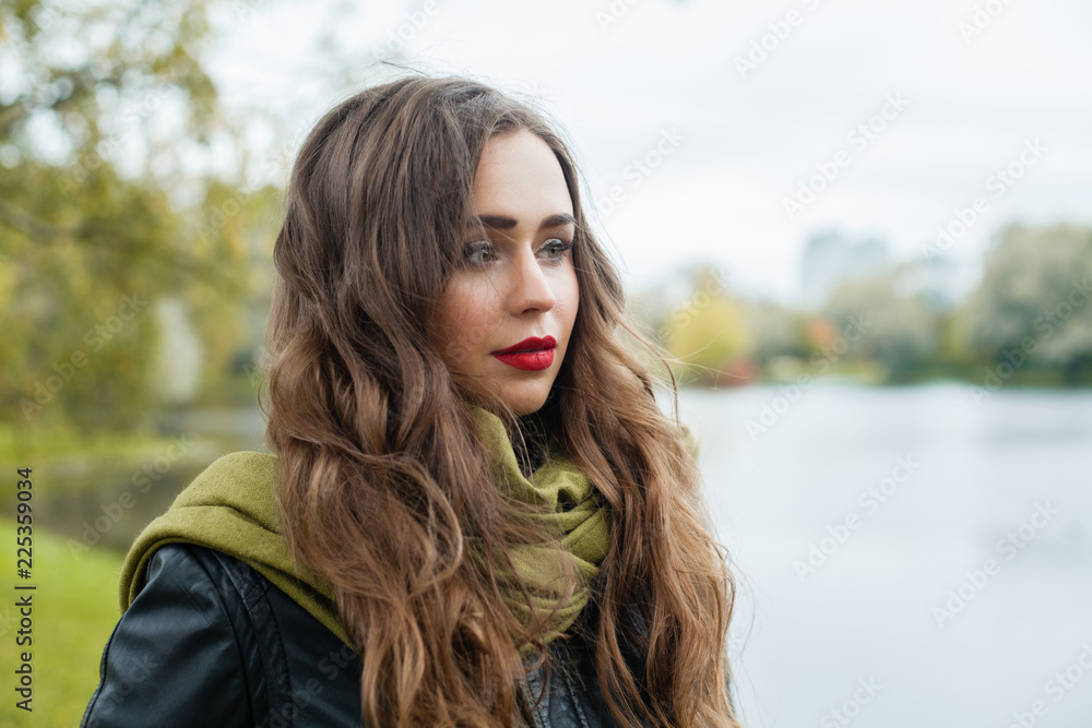 Perfect young woman outdoor, autumn portrait