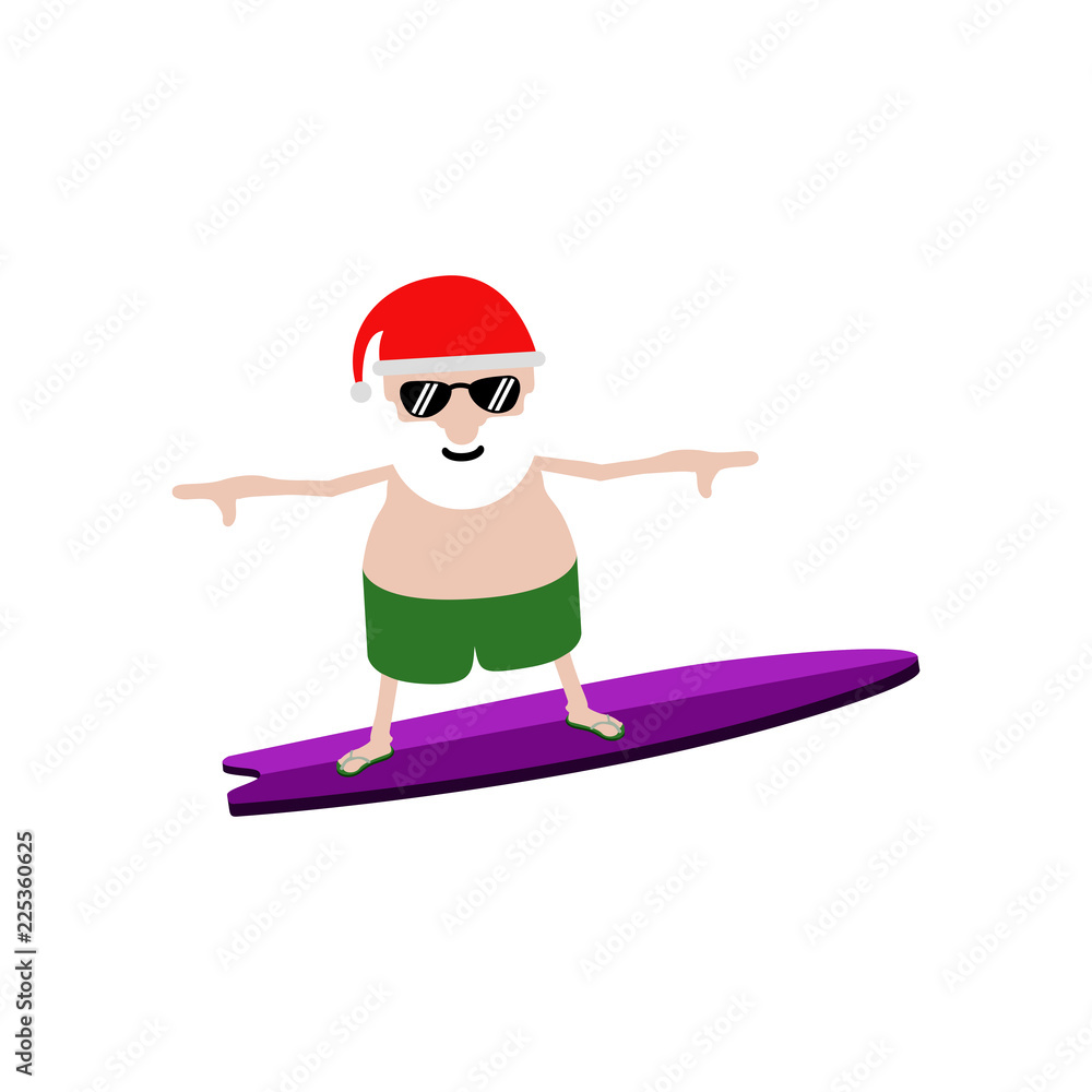 Summer santa claus on a surfboard. Vector illustration design
