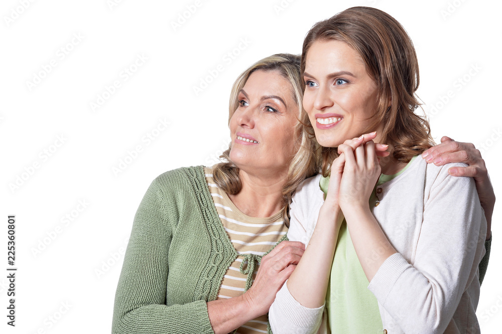 Happy Senior woman with daughter on white background Happy Senior woman with daughter on white background