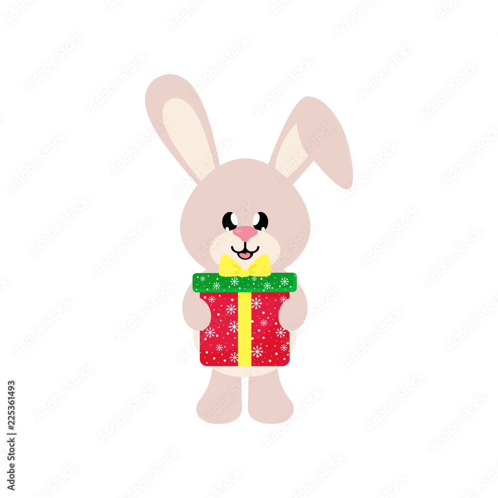 winter cartoon cute bunny with christmas gift