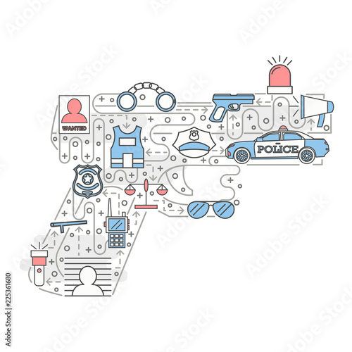 Vector thin line art police poster banner template