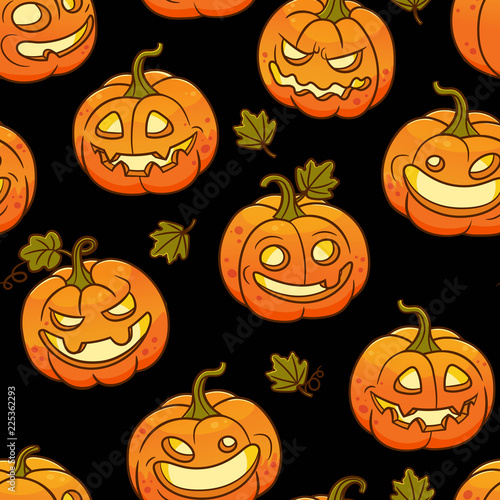 Seamless pattern with Halloween pumpkins.Vector illustration.