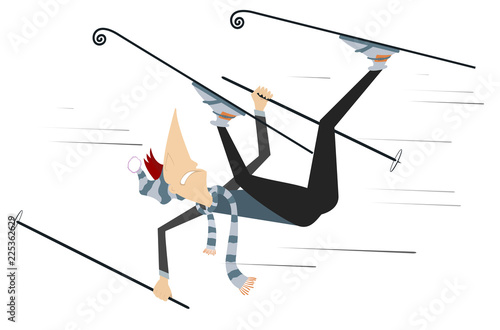 Skier man isolated illustration. Falling cartoon skier man isolated on white illustration
