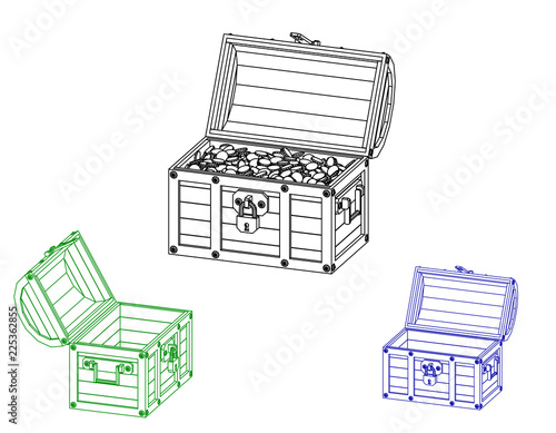 Opened wooden chest. Vector...
