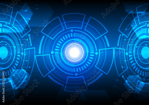 User interface in blue three circle shapes on dark background