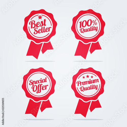 Vector illustration flat ribbonicon. Medal in flat style with Best Seller, 100% Quality, Special Offer, Premium Quality