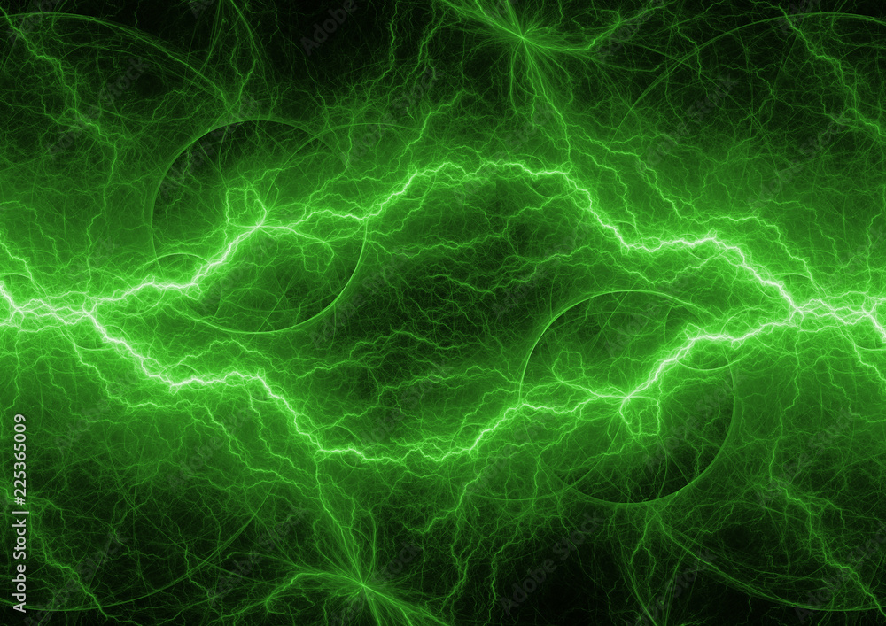 Green power, plasma abstract lightning