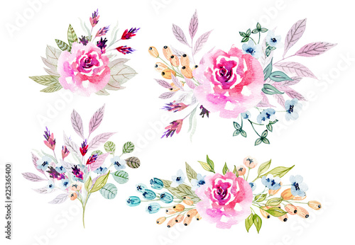 Watercolor flowers illustration. Isolated composition. 