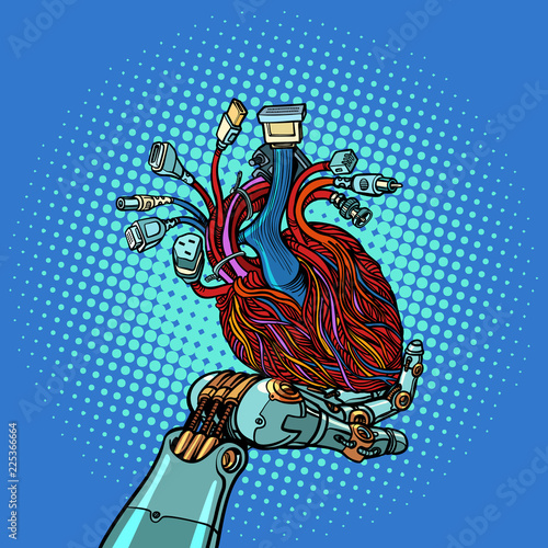 cyber heart in robot hand