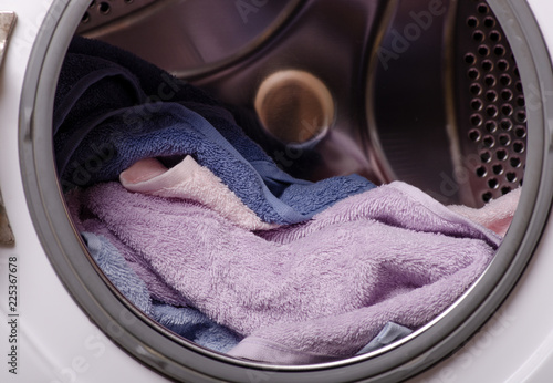 Принти на полотні Washing machine drum clothes towels laundry technology cleaner textile