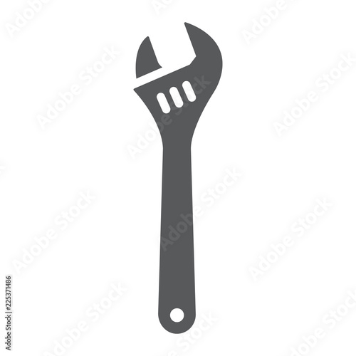 Adjustable wrench glyph icon, tool and repair, monkey wrench sign, vector graphics, a solid pattern