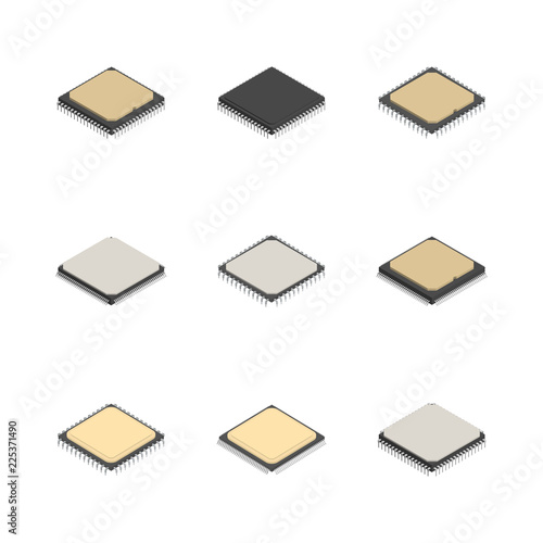 Set of different processors in 3D, vector illustration.