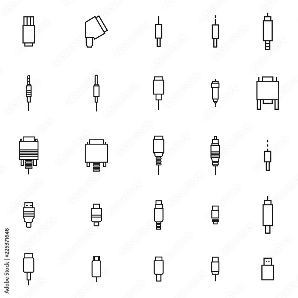 Set of different video and audio connectors, vector illustration. Set of different video and audio connectors, vector illustration.