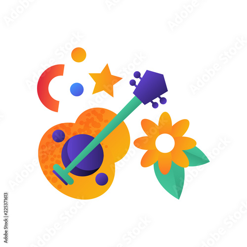 Acoustic guitar, summer camping element vector Illustration on a white background