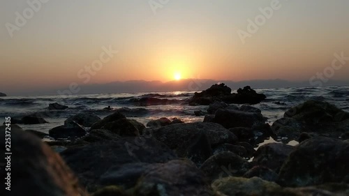 Sunrise Sea Waves Rocks Red Sea Dahab Egypt