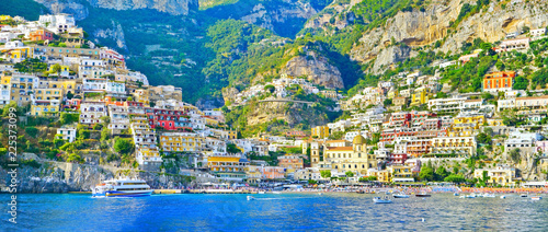 View of Positano village along Amalfi Coast in Italy in summer. photo