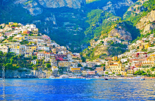 Fototapeta Naklejka Na Ścianę i Meble -  View of Positano village along Amalfi Coast in Italy in summer.