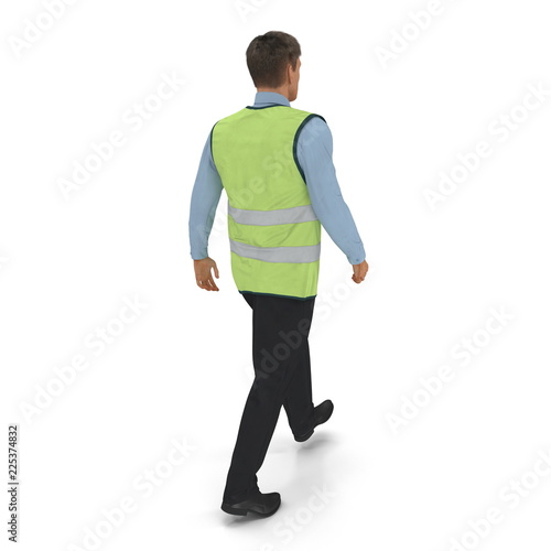 Port Engineer In High Visisbility Jacket Walking Pose On White Background. 3D Illustration