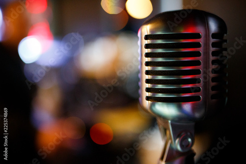 Professional microphone for singing in karaoke. Copyspace