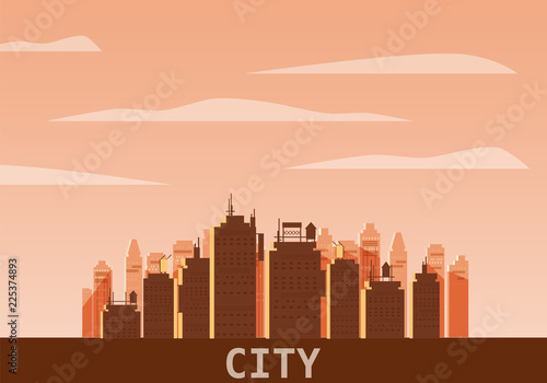 Cityscape day. Modern city skyline panoramic vector background. Urban city tower skyscrapers skyline illustration, isolated, illustration