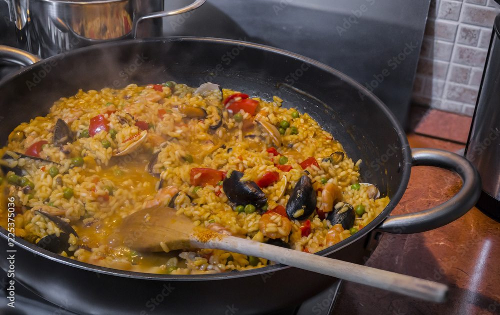 horizontal image with food detail of paella preparation horizontal image with food detail of paella preparation