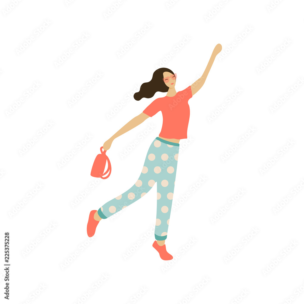 Vector illustration. Woman character standing in glasses in a modern flat style with the purse Vector illustration. Woman character standing in glasses in a modern flat style with the purse