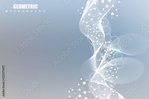 Structure molecule and communication. Dna, atom, neurons. Scientific concept for your design. Connected lines with dots. Medical, technology, chemistry, science background. Vector illustration.