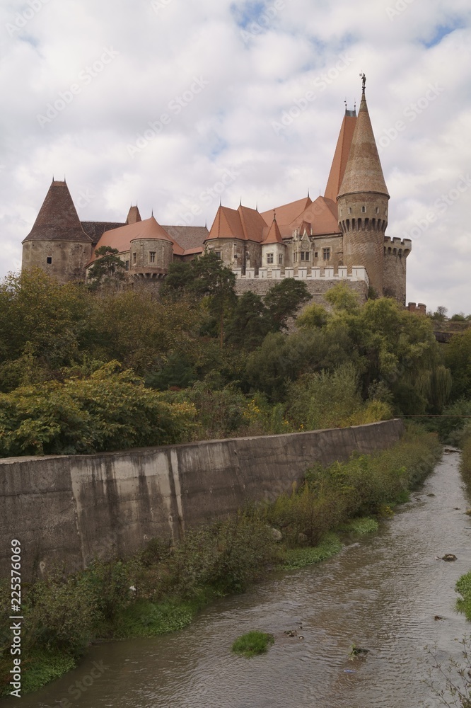 Corvin Castle or Hunyadi Castle - seen from the city (Castelul Corvinilor sau Castelul Huniazilor), Hunedoara, Romania
