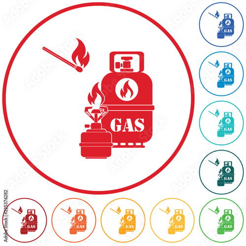 Camping stove with gas bottle icon vector