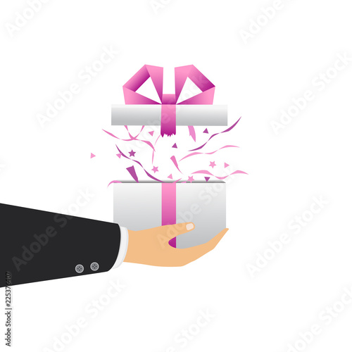 Present quick solution. Vector illustration. Fast gift delivery service concept.