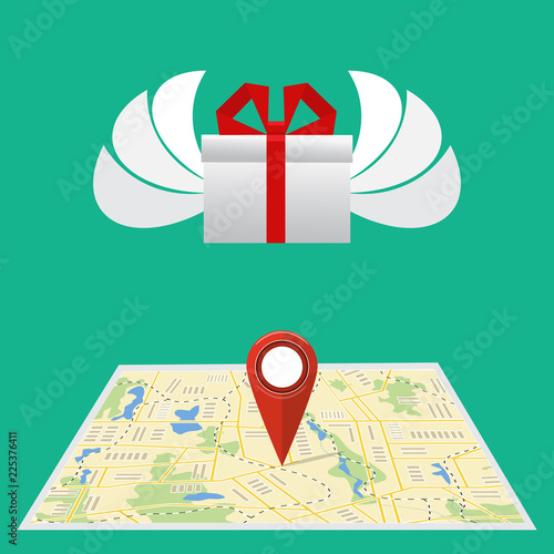 Present quick solution. Vector illustration. Fast gift delivery service concept.