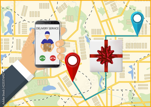 Present quick solution. Vector illustration. Fast gift delivery service concept.