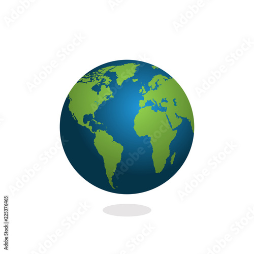 Earth, globe icon. Vector. World map isolated on white background.