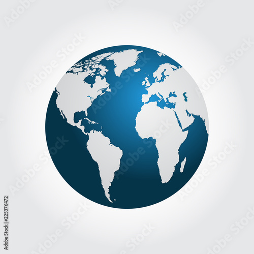 Earth  globe icon. Vector. World map isolated on white background.