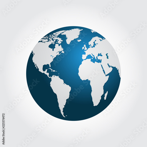 Earth, globe icon. Vector. World map isolated on white background.
