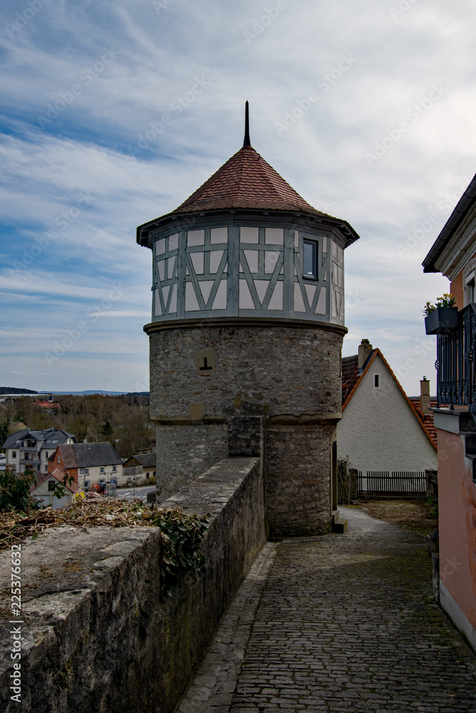 Alter Wachturm der Stadtmauer von Dettelbach, Unterfranken, Bayern, Deutschland 