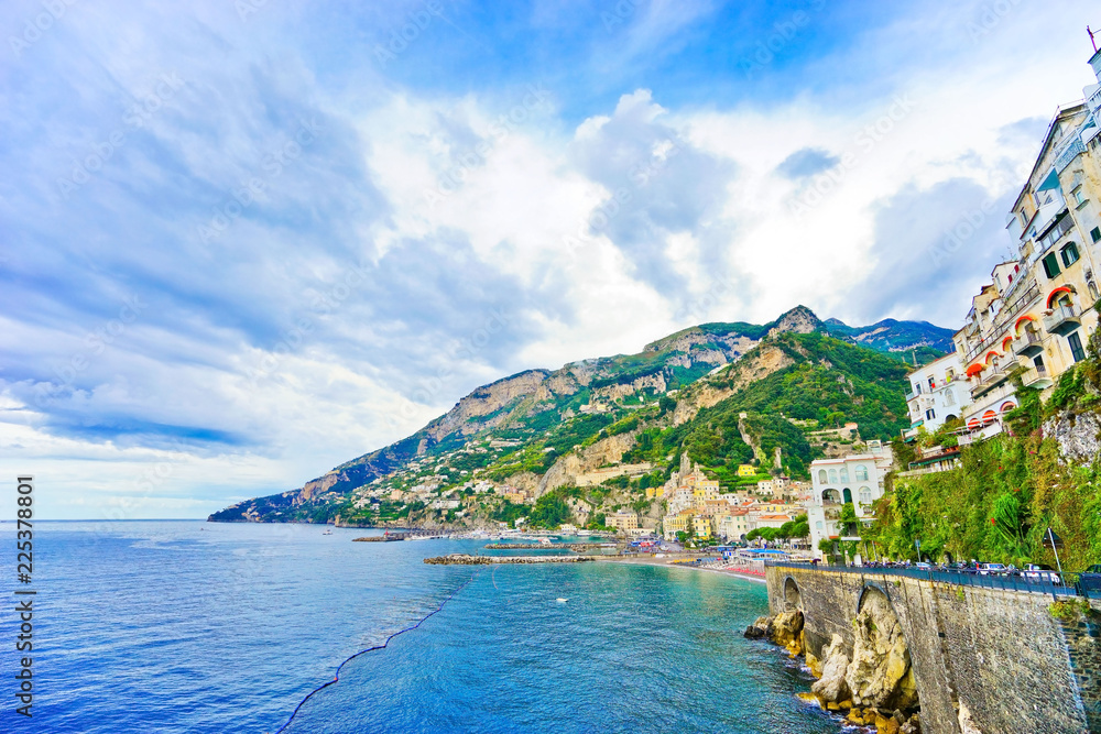 Obraz premium View of Amalfi along Amalfi Coast in Italy in summer.