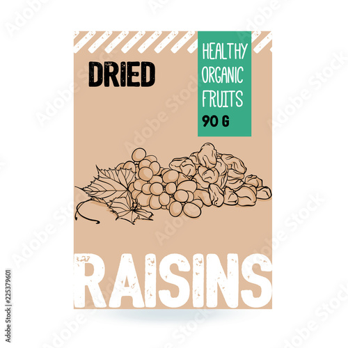 Beautiful vector hand drawn Grapes organic, raisin. Template elements collection for packaging design. Modern illustrations isolated on white background..