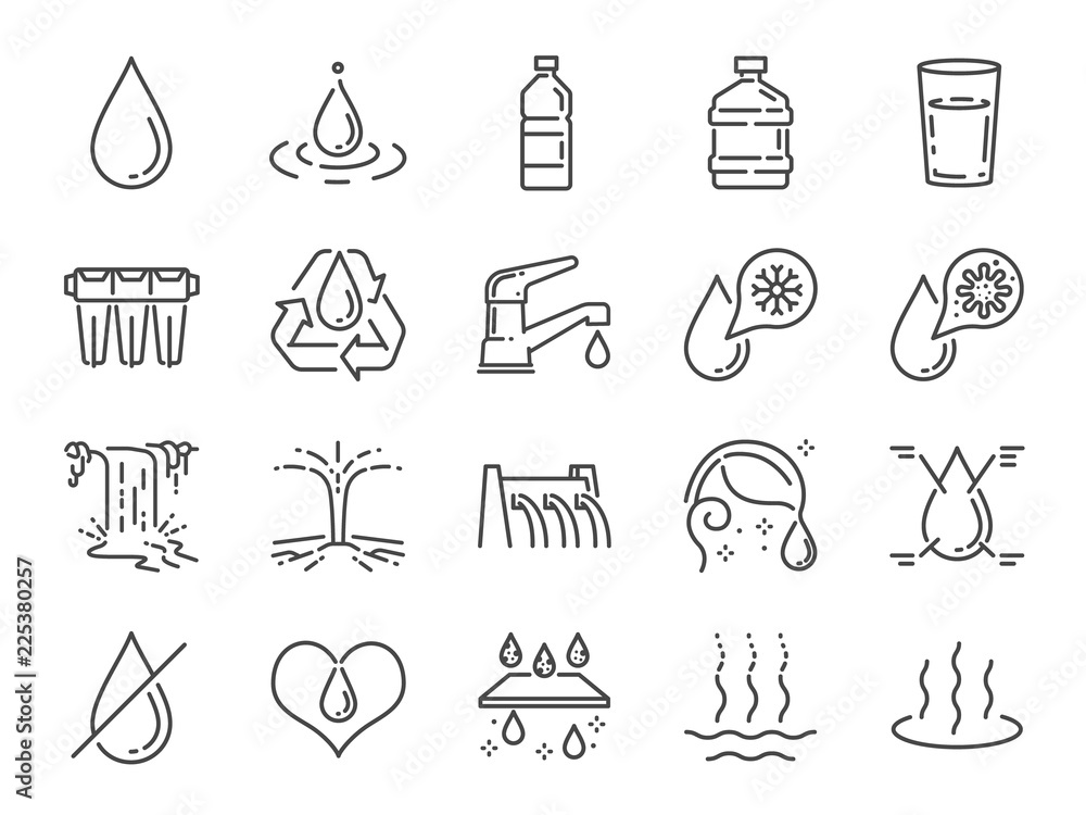 Water icon set. Included icons as water drop, moisture, liquid, bottle, litter and more.
 - obrazy, fototapety, plakaty 