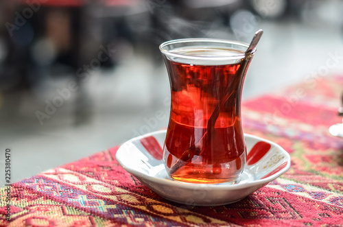 Turkish tea with bokeh background photo