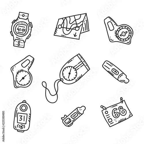 orienteering sport equipment. Vector illustration